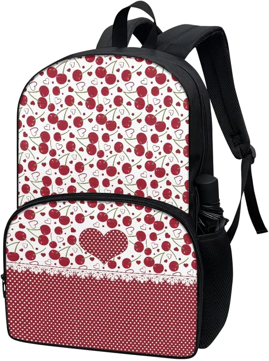 Red Cherry Backpacks for Girls Student Durable Lightweight Large Capacity 17 Inch Cute Elementary School Backpack Kids Double Zipper Bookbag Travel Daypack with Front Pocket
