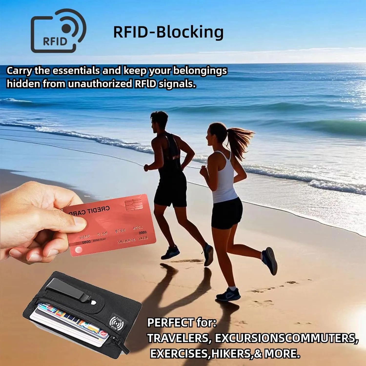 RFID Hidden Clip Stash Money Belt - Ultra Thin Anti-Theft Travel Pouch with Credit Card Slots for Women/Men, Perfect for International Travel, Daily Commute & Outdoor Activities (Grey)