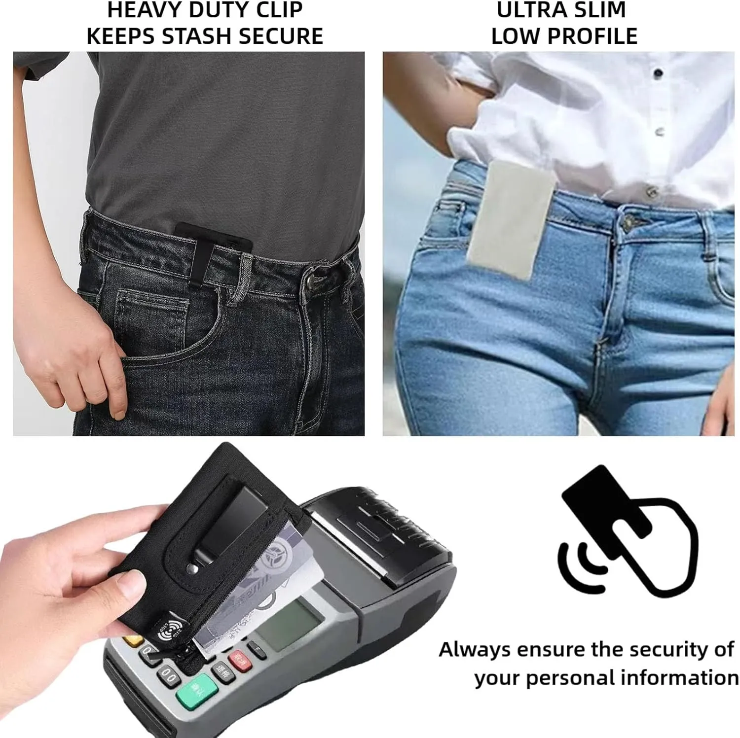 RFID Hidden Clip Stash Money Belt - Ultra Thin Anti-Theft Travel Pouch with Credit Card Slots for Women/Men, Perfect for International Travel, Daily Commute & Outdoor Activities (Grey)