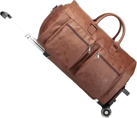 Rolling Garment Bags for Travel,Convertible Duffle Garment Bag Roller Bag Carry on Garment Bag with Wheels Luggage Rolling Weekender Roller Duffle Bags for Travel-Brown