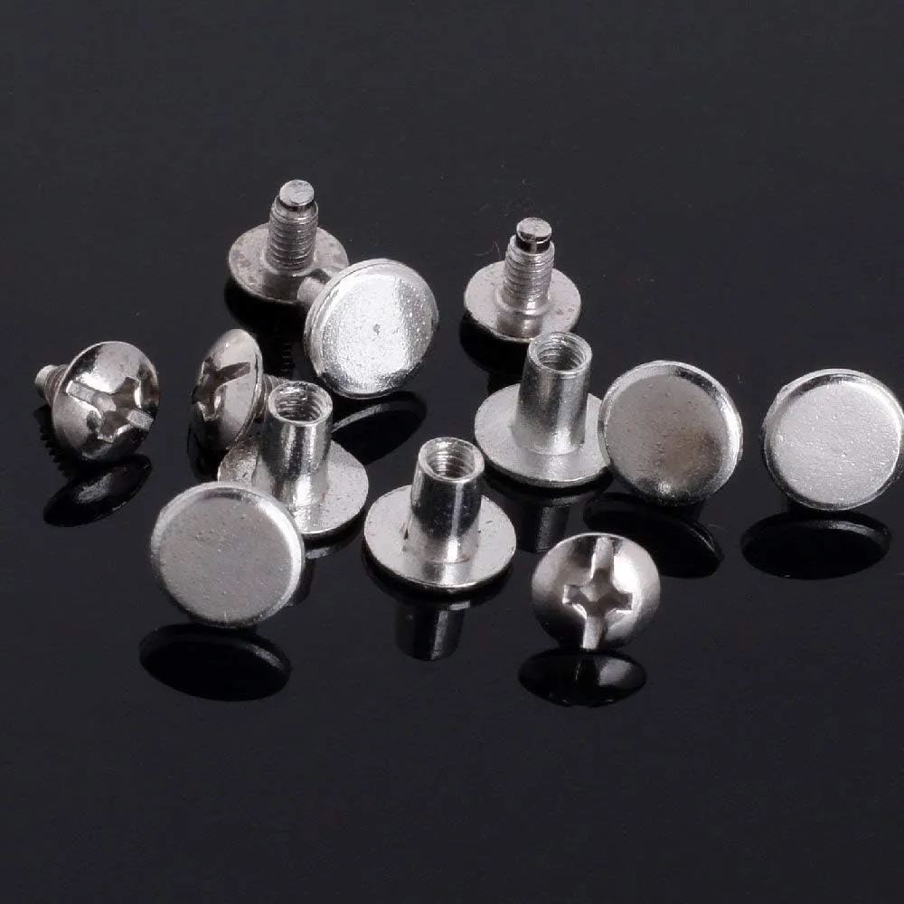 Round Flat Head Chicago Screws Buttons for Leather Crafting, 1/4 Inches (6mm) Repair Screw Post Fastener, Metal Nail Rivet Studs, Silver, 500 Sets, Diameter 3/8 Inches (10mm)
