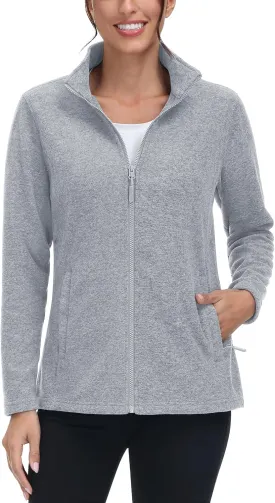 TACVASEN Women's Full Zip Fleece Jacket Lightweight Jacket Womens Winter Warm Coats with 2 Zipper Pockets