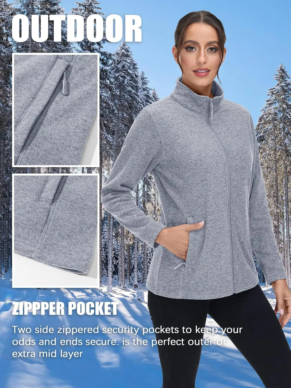 TACVASEN Women's Full Zip Fleece Jacket Lightweight Jacket Womens Winter Warm Coats with 2 Zipper Pockets