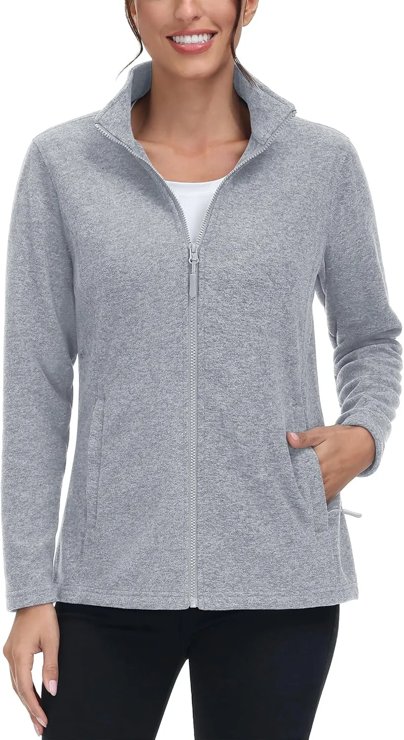 TACVASEN Women's Full Zip Fleece Jacket Lightweight Jacket Womens Winter Warm Coats with 2 Zipper Pockets