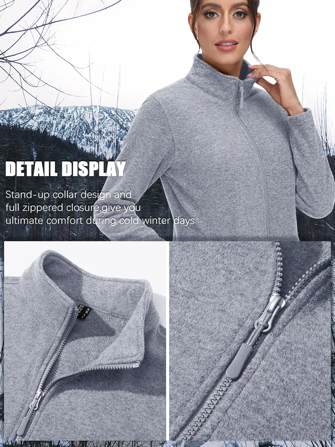 TACVASEN Women's Full Zip Fleece Jacket Lightweight Jacket Womens Winter Warm Coats with 2 Zipper Pockets