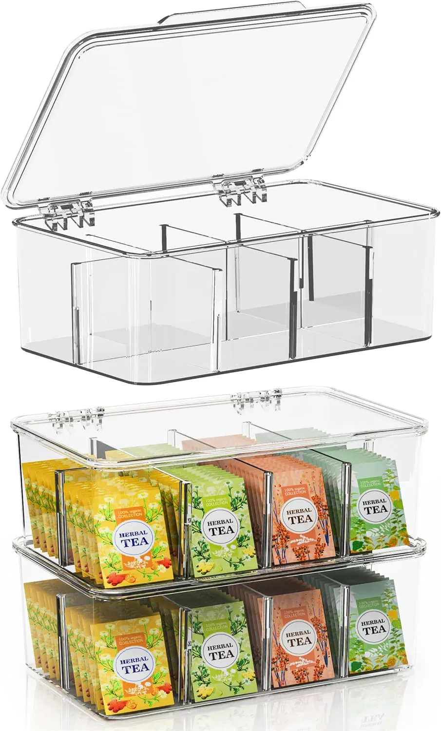 Utopia Home Tea Bag Organizer  3-Pack Stackable Tea Storage Containers with Lids  Clear Plastic Tea Bag Holder for Kitchen Cabinet, Pantry organizers and storage, Cupboard, Snack & Home Organization