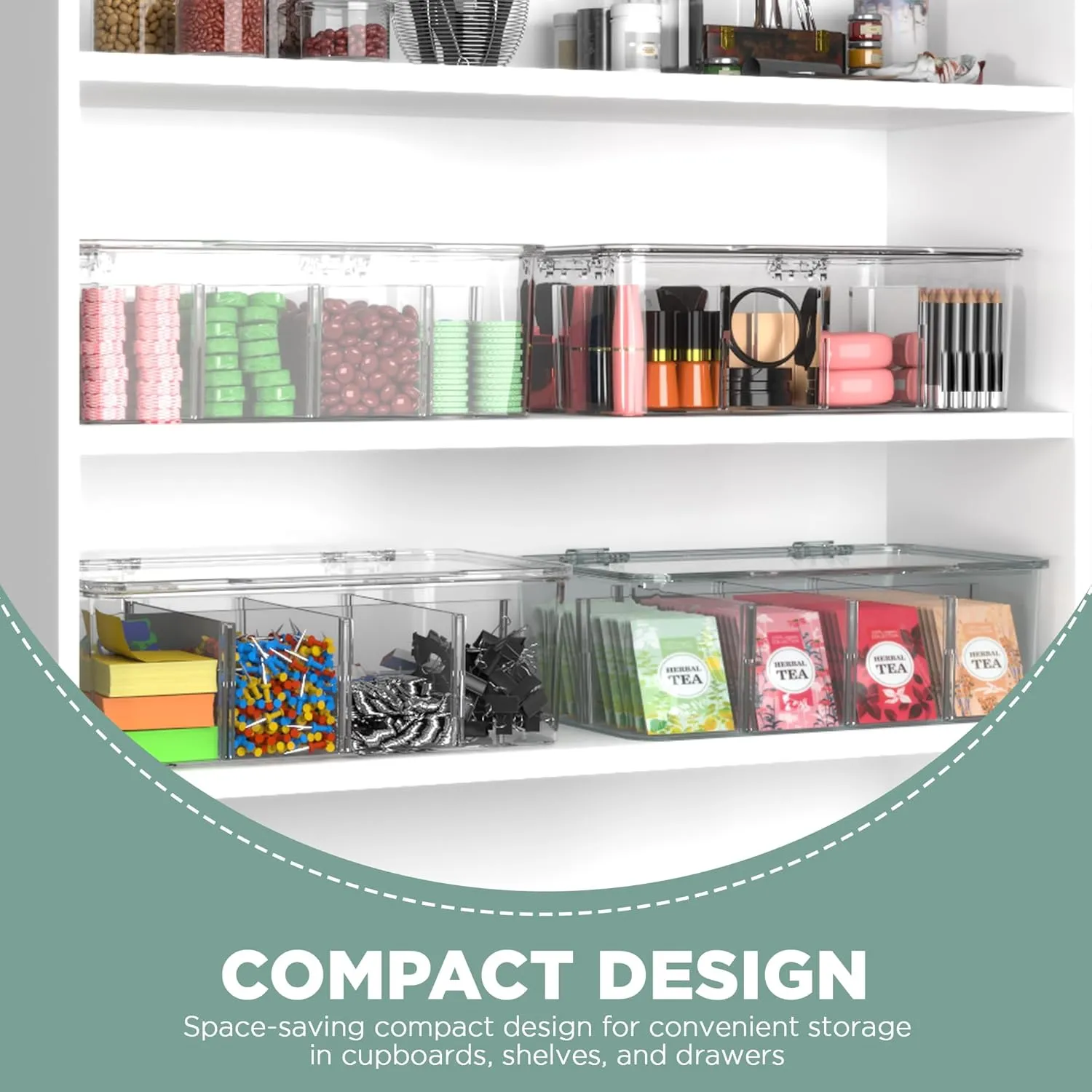 Utopia Home Tea Bag Organizer  3-Pack Stackable Tea Storage Containers with Lids  Clear Plastic Tea Bag Holder for Kitchen Cabinet, Pantry organizers and storage, Cupboard, Snack & Home Organization