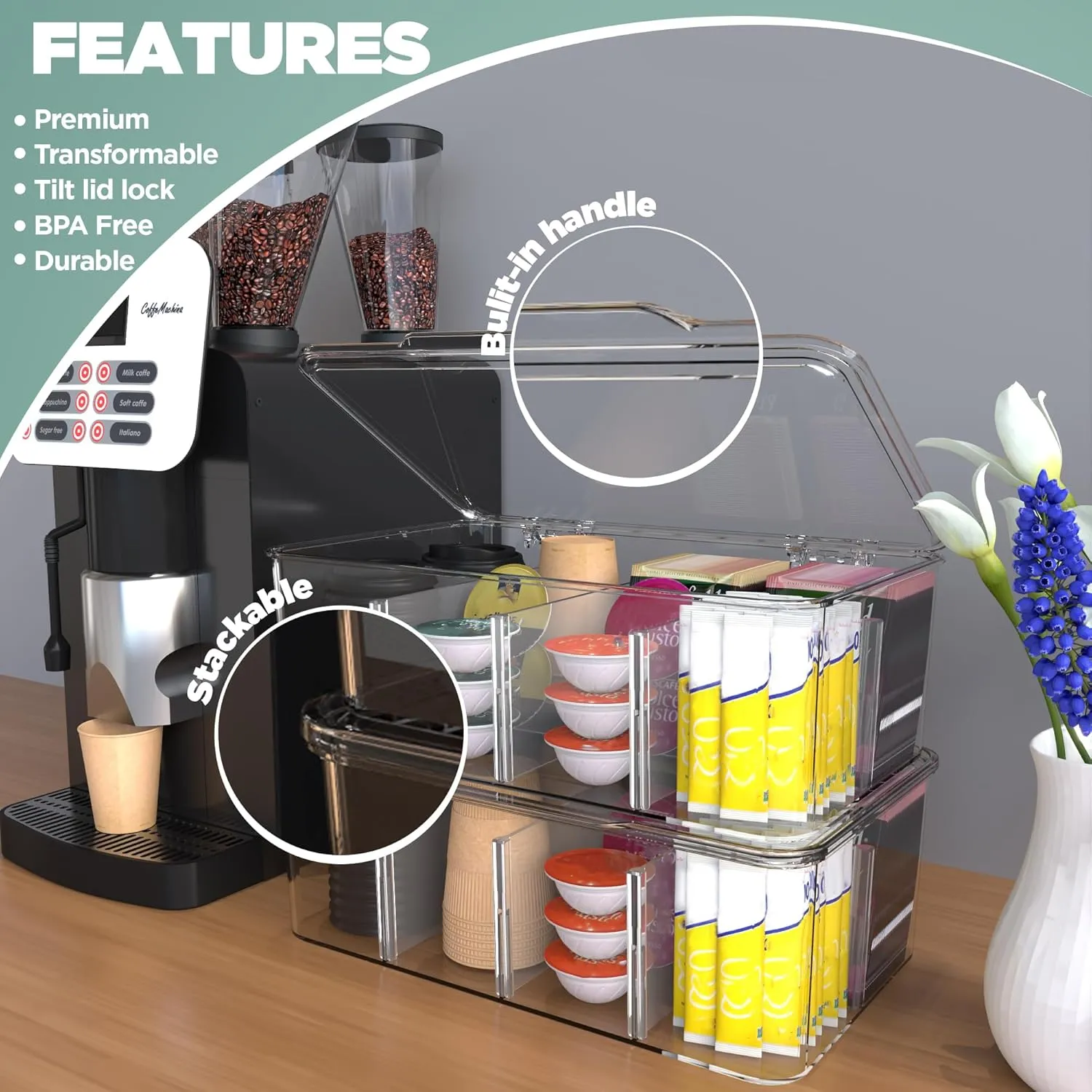 Utopia Home Tea Bag Organizer  3-Pack Stackable Tea Storage Containers with Lids  Clear Plastic Tea Bag Holder for Kitchen Cabinet, Pantry organizers and storage, Cupboard, Snack & Home Organization