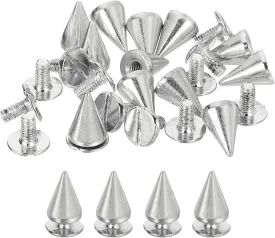 uxcell 16 Sets Spikes and Studs Kit, 7mm Cone Spikes Punk Rock Rivets Screw Back Studs Screw Rapid Rivet Screws for DIY Leather Craft Belt Bags Shoes Accessories, Silver