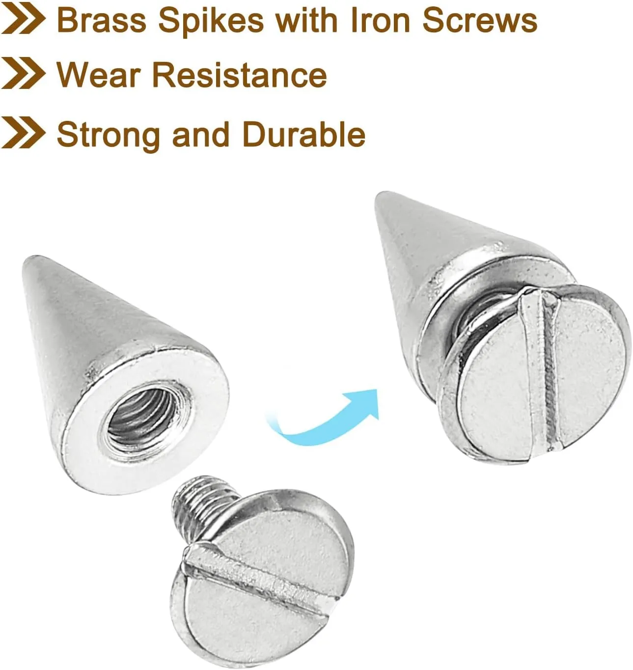 uxcell 16 Sets Spikes and Studs Kit, 7mm Cone Spikes Punk Rock Rivets Screw Back Studs Screw Rapid Rivet Screws for DIY Leather Craft Belt Bags Shoes Accessories, Silver