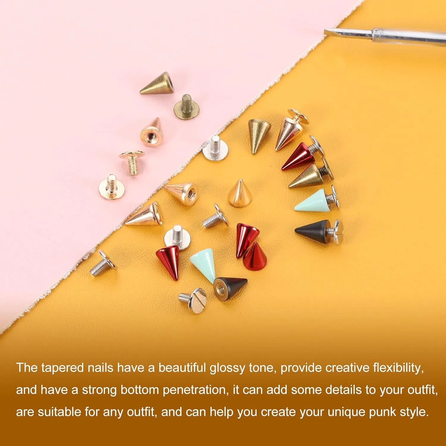 uxcell 16 Sets Spikes and Studs Kit, 7mm Cone Spikes Punk Rock Rivets Screw Back Studs Screw Rapid Rivet Screws for DIY Leather Craft Belt Bags Shoes Accessories, Silver