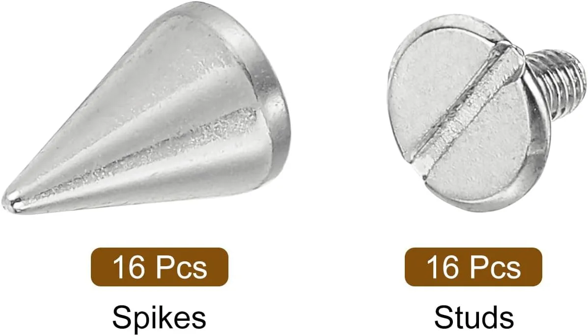 uxcell 16 Sets Spikes and Studs Kit, 7mm Cone Spikes Punk Rock Rivets Screw Back Studs Screw Rapid Rivet Screws for DIY Leather Craft Belt Bags Shoes Accessories, Silver