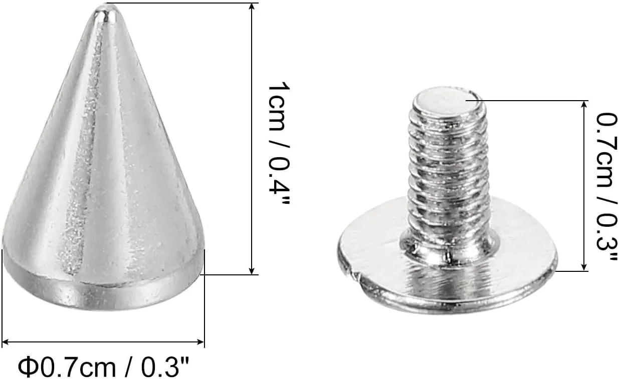 uxcell 16 Sets Spikes and Studs Kit, 7mm Cone Spikes Punk Rock Rivets Screw Back Studs Screw Rapid Rivet Screws for DIY Leather Craft Belt Bags Shoes Accessories, Silver