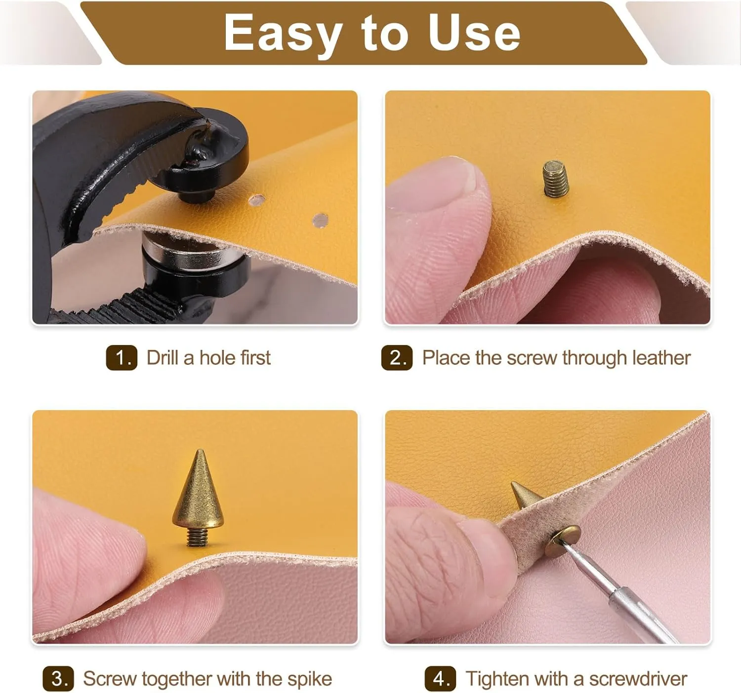 uxcell 16 Sets Spikes and Studs Kit, 7mm Cone Spikes Punk Rock Rivets Screw Back Studs Screw Rapid Rivet Screws for DIY Leather Craft Belt Bags Shoes Accessories, Silver