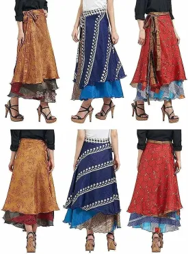Vintage Mini Silk wrap Skirt Women Beach Skirt Handmade Boho Magic Double Layer Silk Skirt