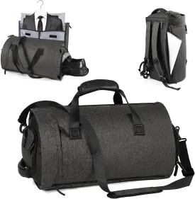 Vomgomfom 45L Foldable Garment Bag with Removable Backpack & Shoulder Straps,Business Travel Suit Bag with Separate Shoe Compartment,Black