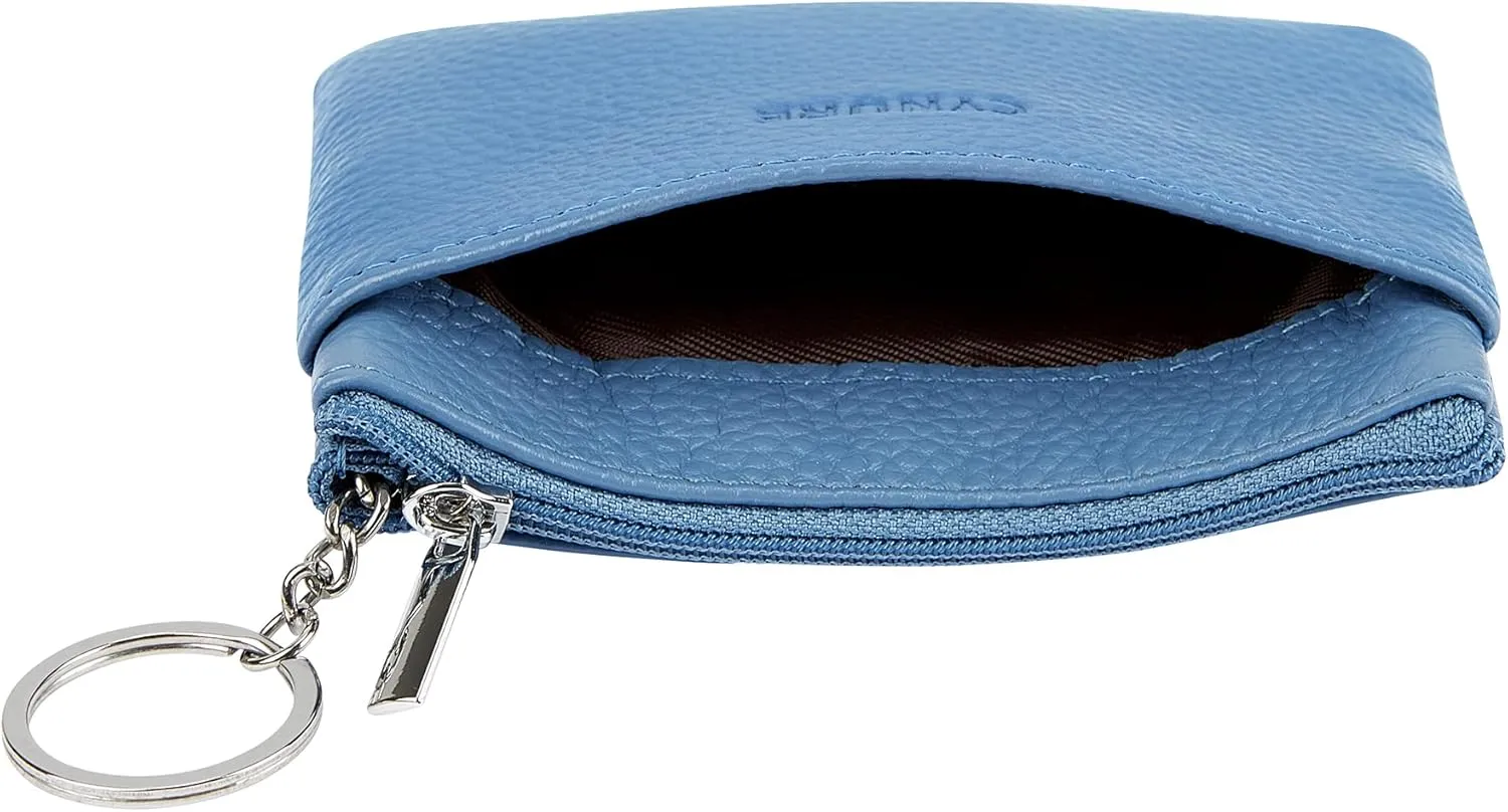 Women's Genuine Leather Coin Purse Mini Pouch Change Wallet with Keychain