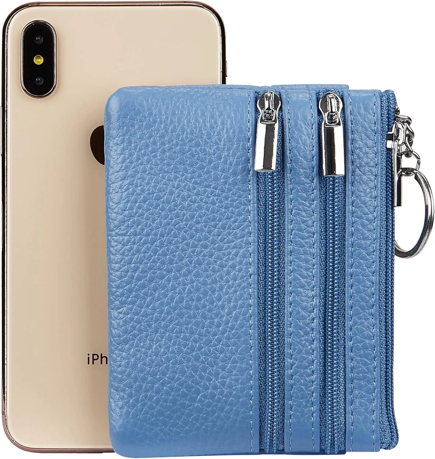 Women's Genuine Leather Coin Purse Mini Pouch Change Wallet with Keychain