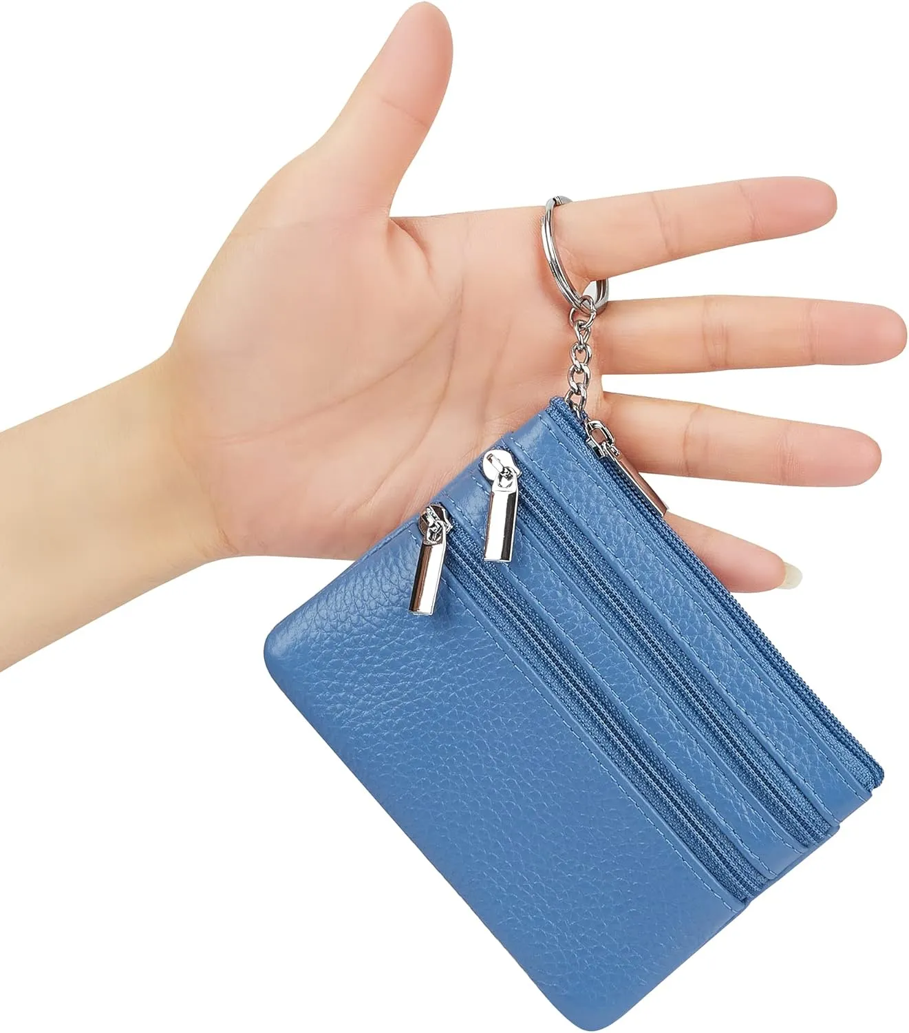 Women's Genuine Leather Coin Purse Mini Pouch Change Wallet with Keychain