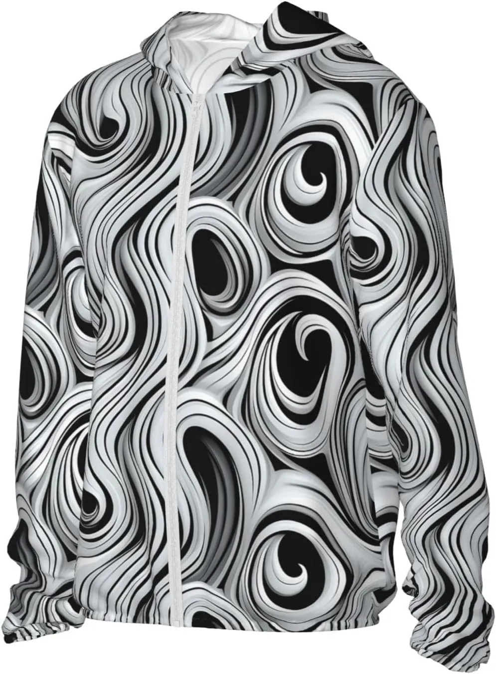 Women's UPF 50  Sun Protection Hoodie Lightweight Jackets Shirt Black and White Swirl Long Sleeve Sun Shirts