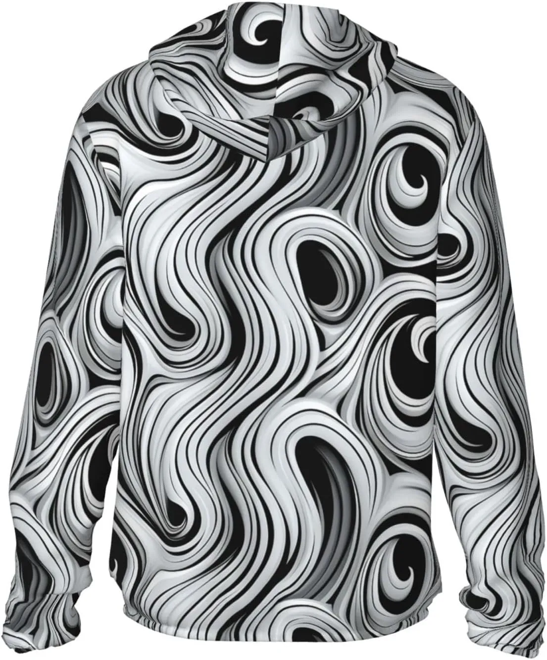 Women's UPF 50  Sun Protection Hoodie Lightweight Jackets Shirt Black and White Swirl Long Sleeve Sun Shirts