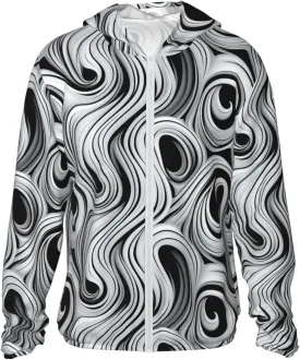 Women's UPF 50  Sun Protection Hoodie Lightweight Jackets Shirt Black and White Swirl Long Sleeve Sun Shirts