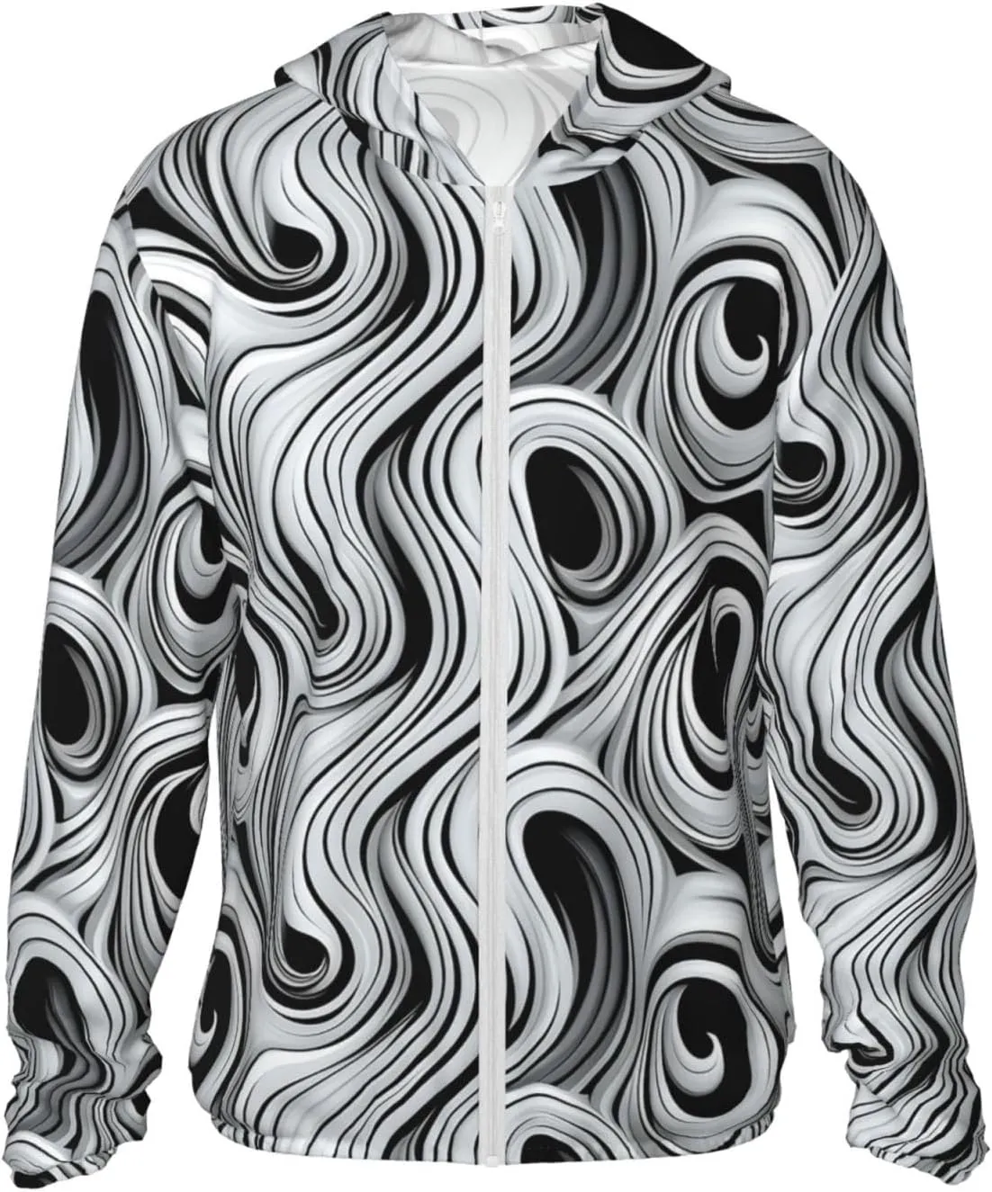 Women's UPF 50  Sun Protection Hoodie Lightweight Jackets Shirt Black and White Swirl Long Sleeve Sun Shirts